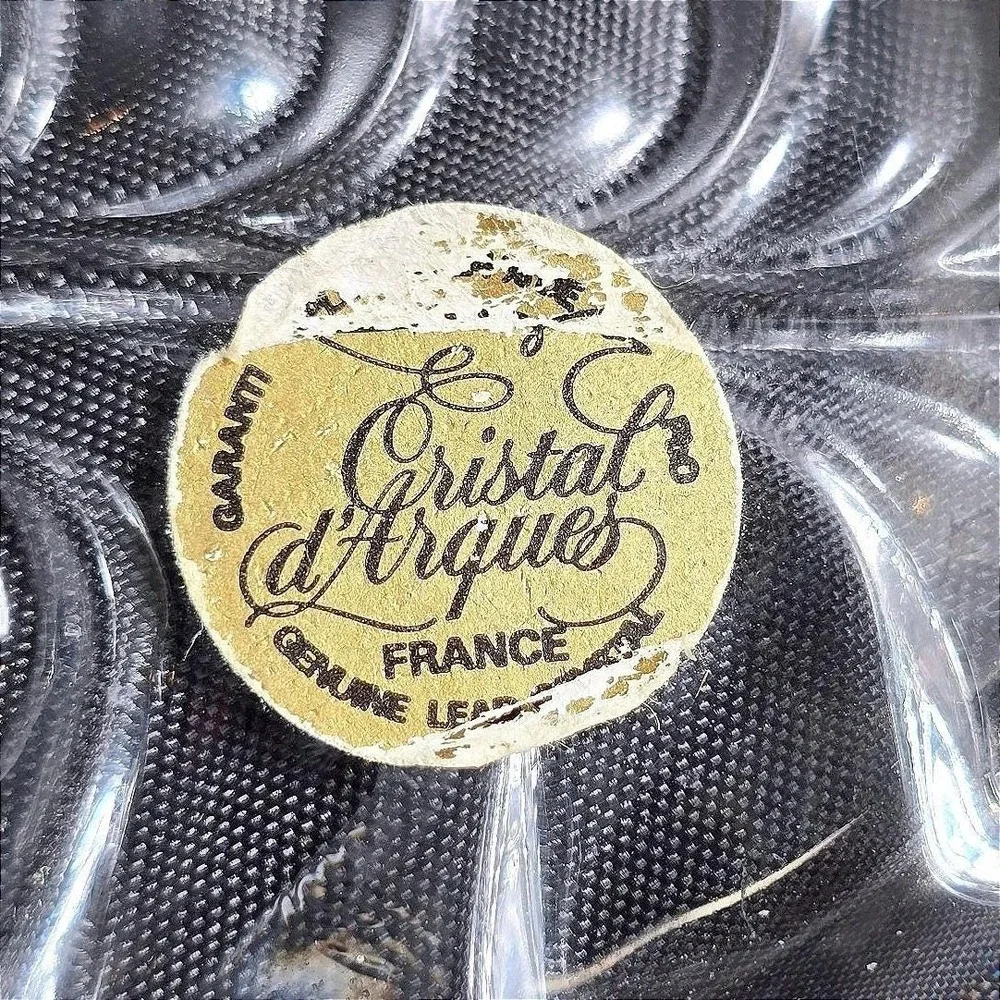 VTG 1990s Cristal d'Arques France Crystal‎ Leaf Dish Fougere Label Trinket Lead